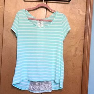 Green & white striped top
